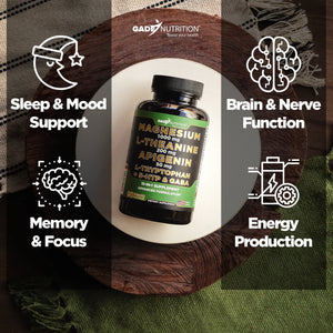Magnesium with L-Theanine, Apigenin,  L-Tryptophan, 5 HTP, GABA - Blend 15-in-1 GADE NUTRITION