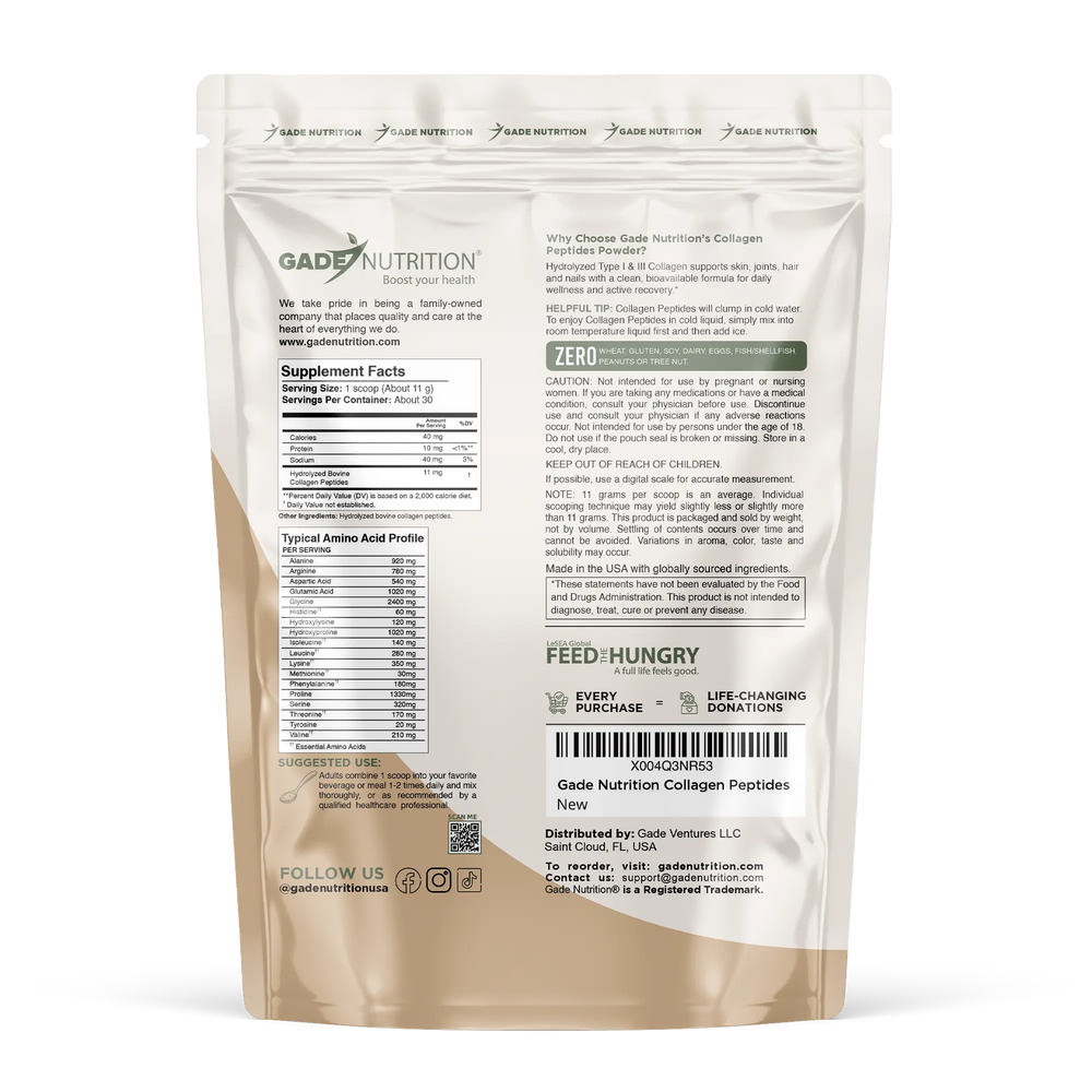 Collagen Peptides Powder Hydrolyzed Types I & III Gade Nutrition