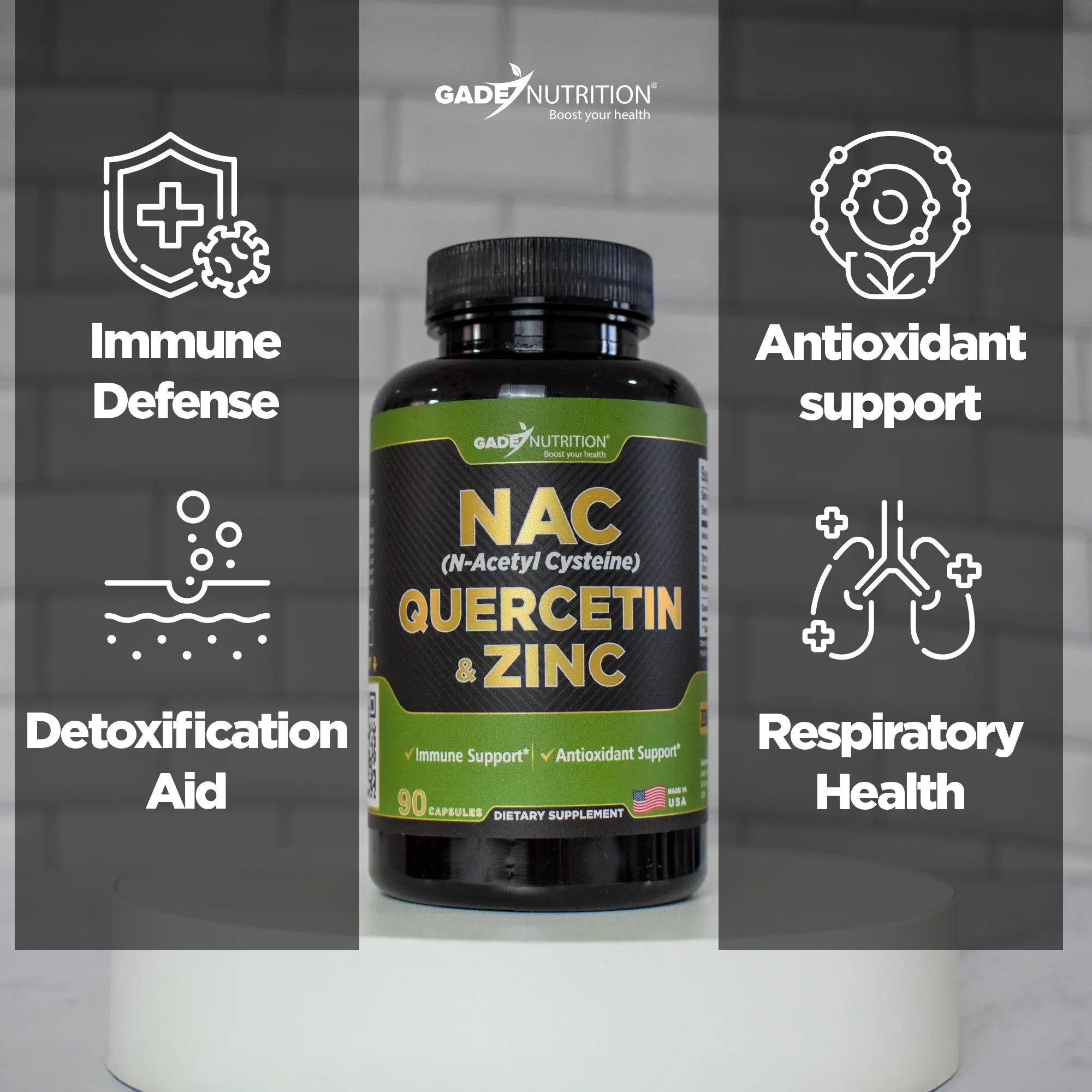 NAC (N-Acetyl-Cysteine) with Quercetin & ZInc Gade Nutrition