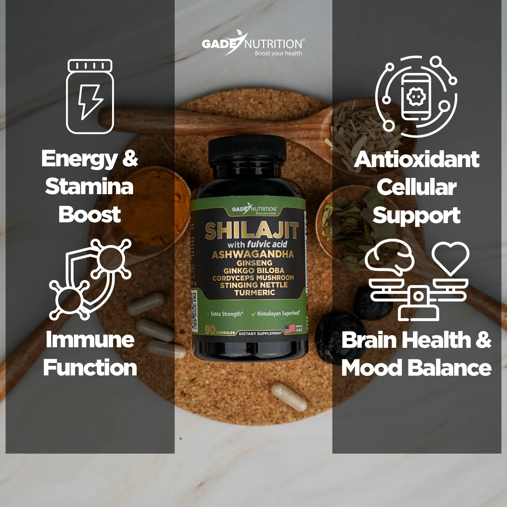 Shilajit Blend 7-in-1 with Ashwagandha, Cordyceps & More Gade Nutrition